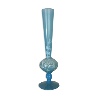 Enamelled opaline vase, blue soliflore