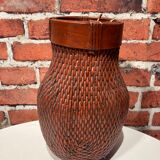 Wicker jar tinted red