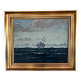 Peinture à l'huile maritime vintage originale, art de navire à voile signé