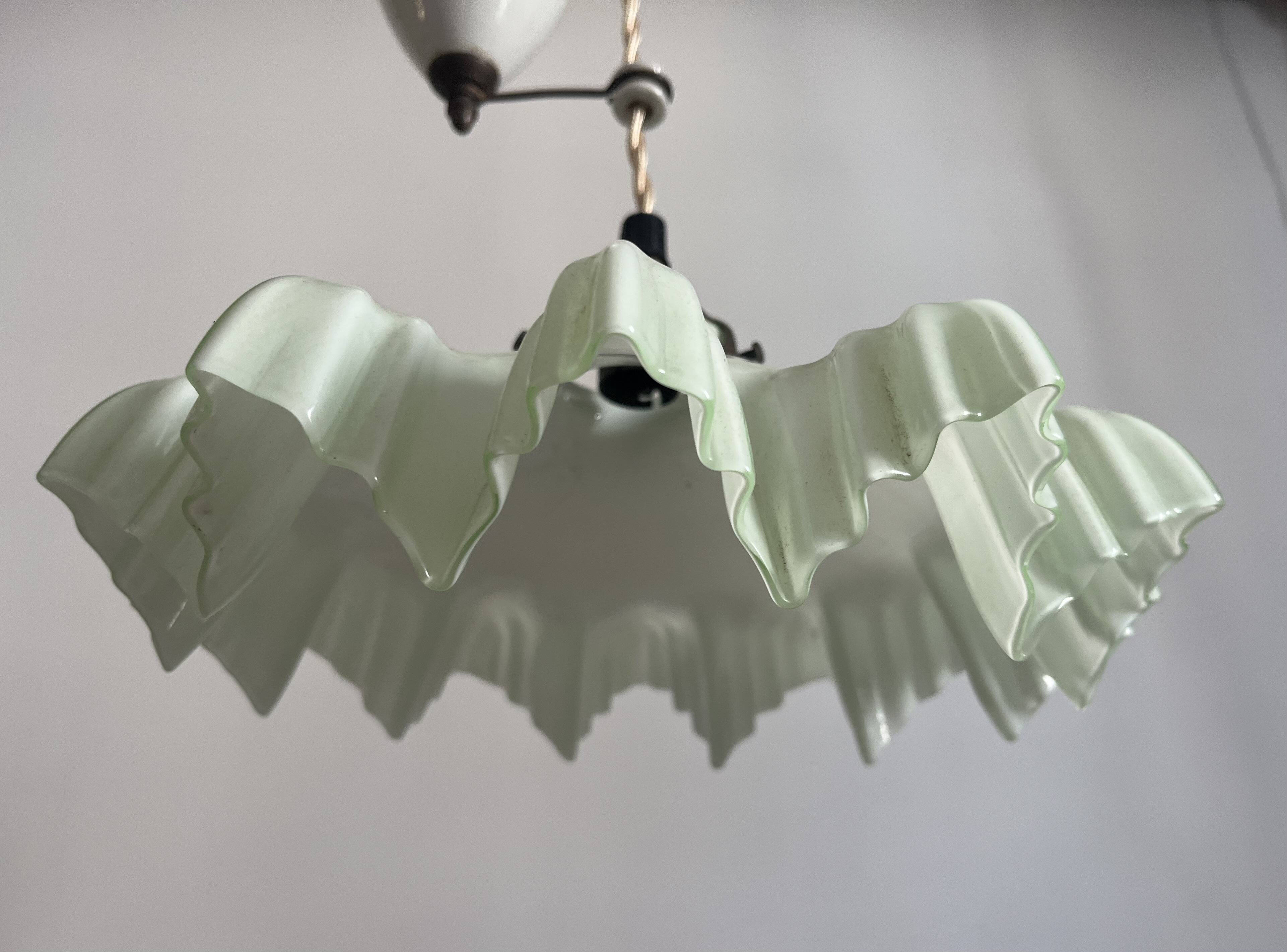 Art Deco Opaline Glass Pendant Light Mint Green Up and Down