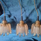 Set of 3 Doria pendant lights in amber-coloured frosted glass, 1960s