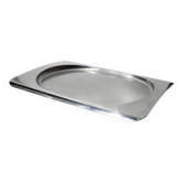 1990s vintage stainless steel platter, rectangular with an oval indentation, minimalist modern design.