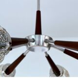 Large Scandinavian pendant light from the 60s, wood, glass, chrome