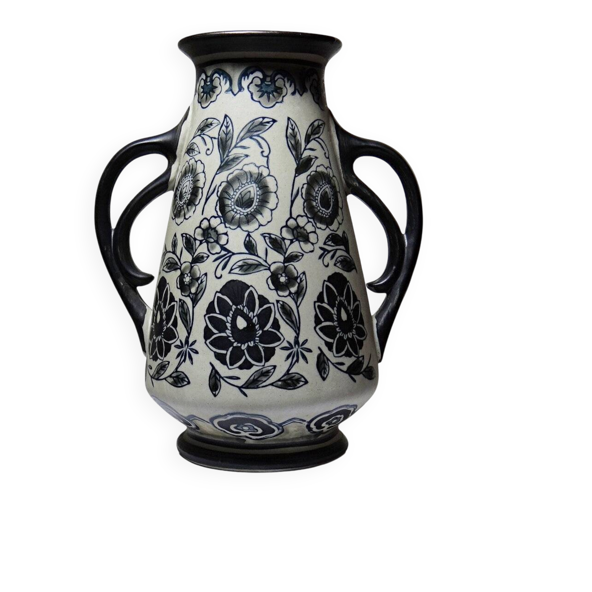 Antique Art Deco vase from 1920-40 in fine stoneware, Art Nouveau style with chinoiserie decoration.