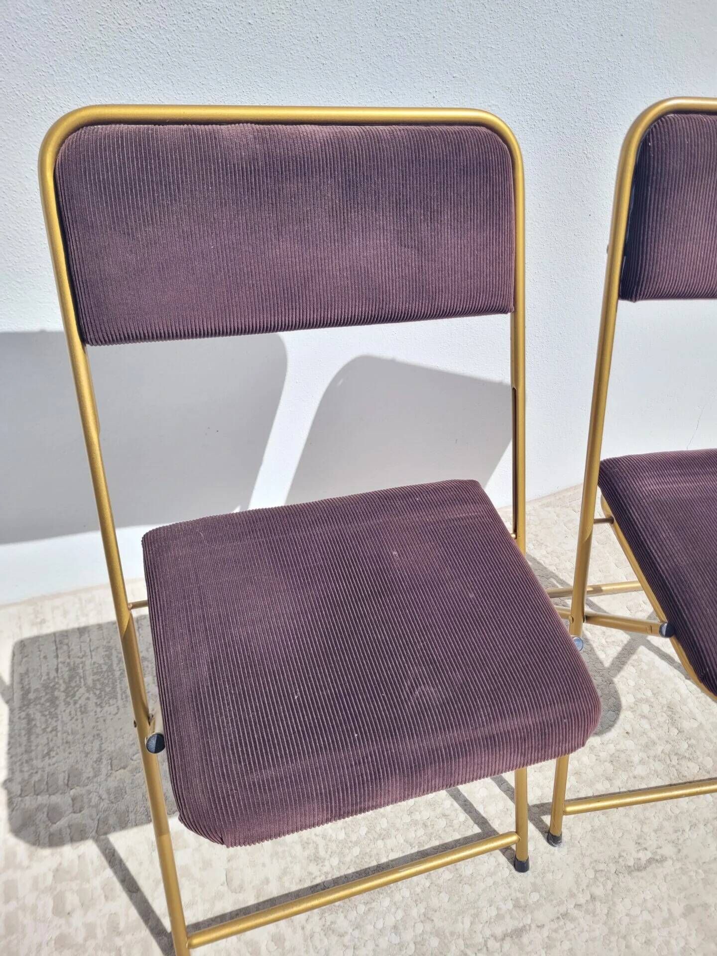 Lot de 2 chaises pliantes Lafuma en velours marron années 70
