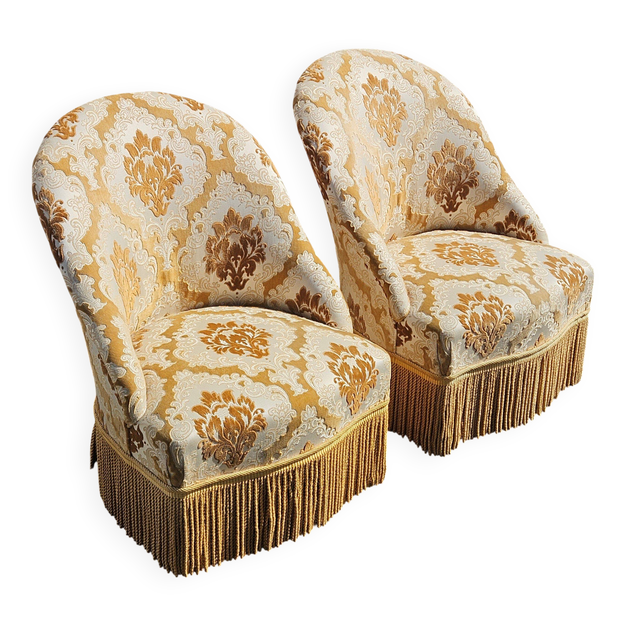 2 French Vintage Crapaud Seater-golden beige Cocktail Chairs 60s