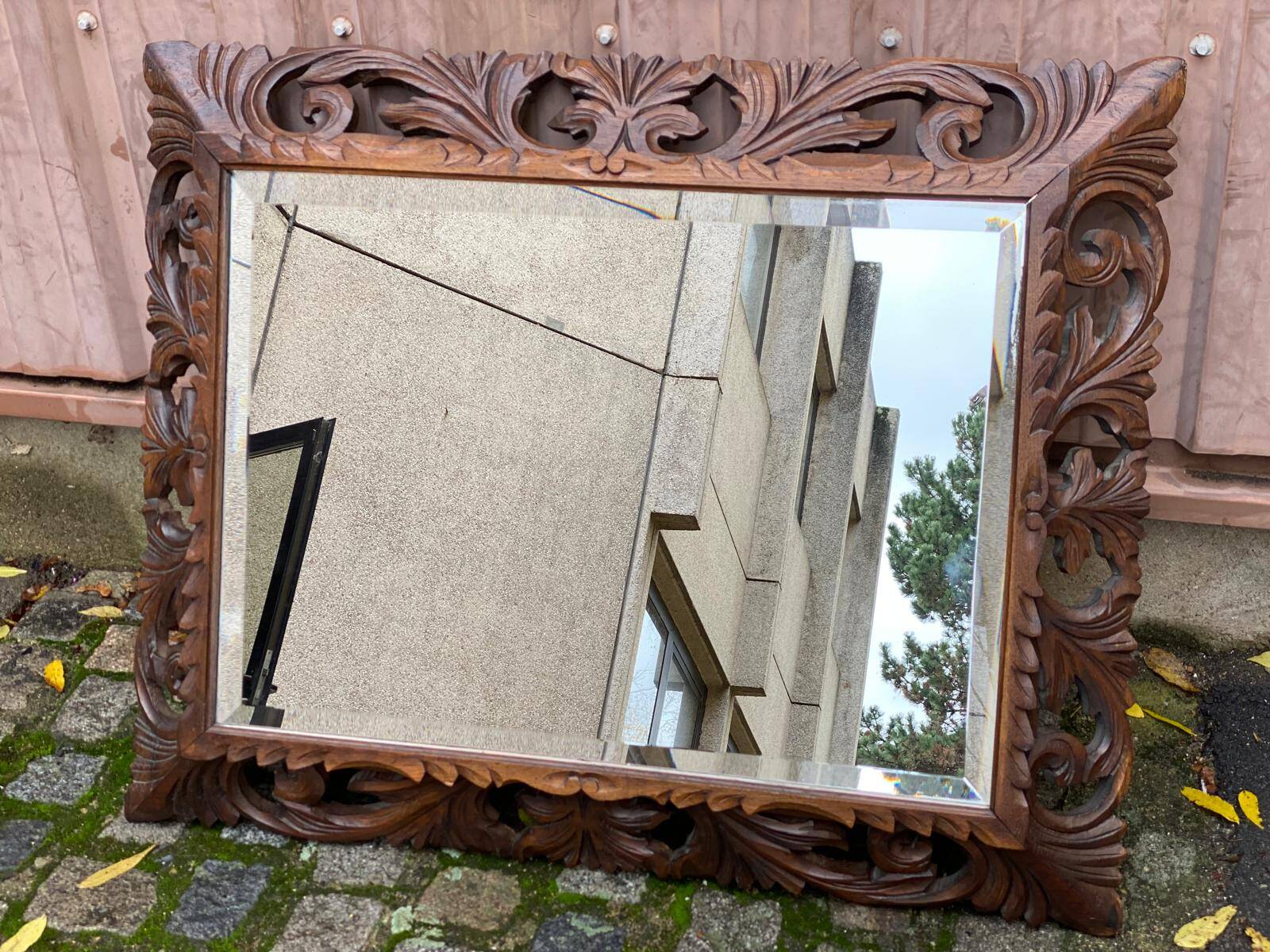 19th century carved solid wood mirror with beveled glass, 100x80cm