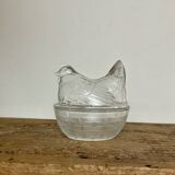 Glass hen sugar bowl