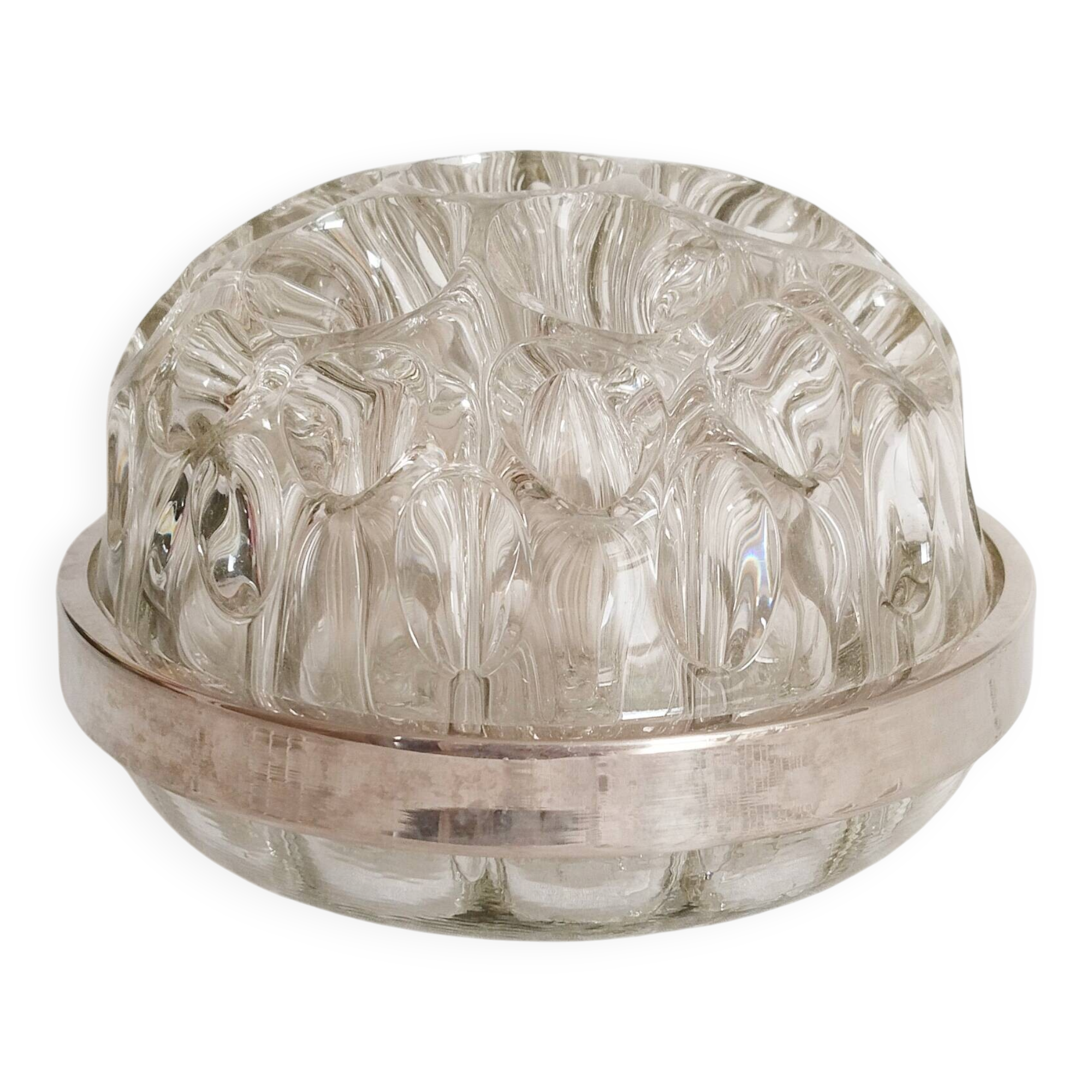 XXL glass flower pick, vase, centerpiece, silver rim