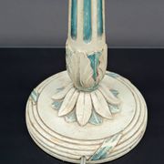 Art Deco wooden lamp painted in white and patinated blue, France, Circa 1920
