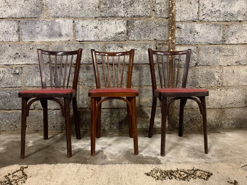 6 Baumann bistro chairs, Parisian beechwood and red ska - old and vintage