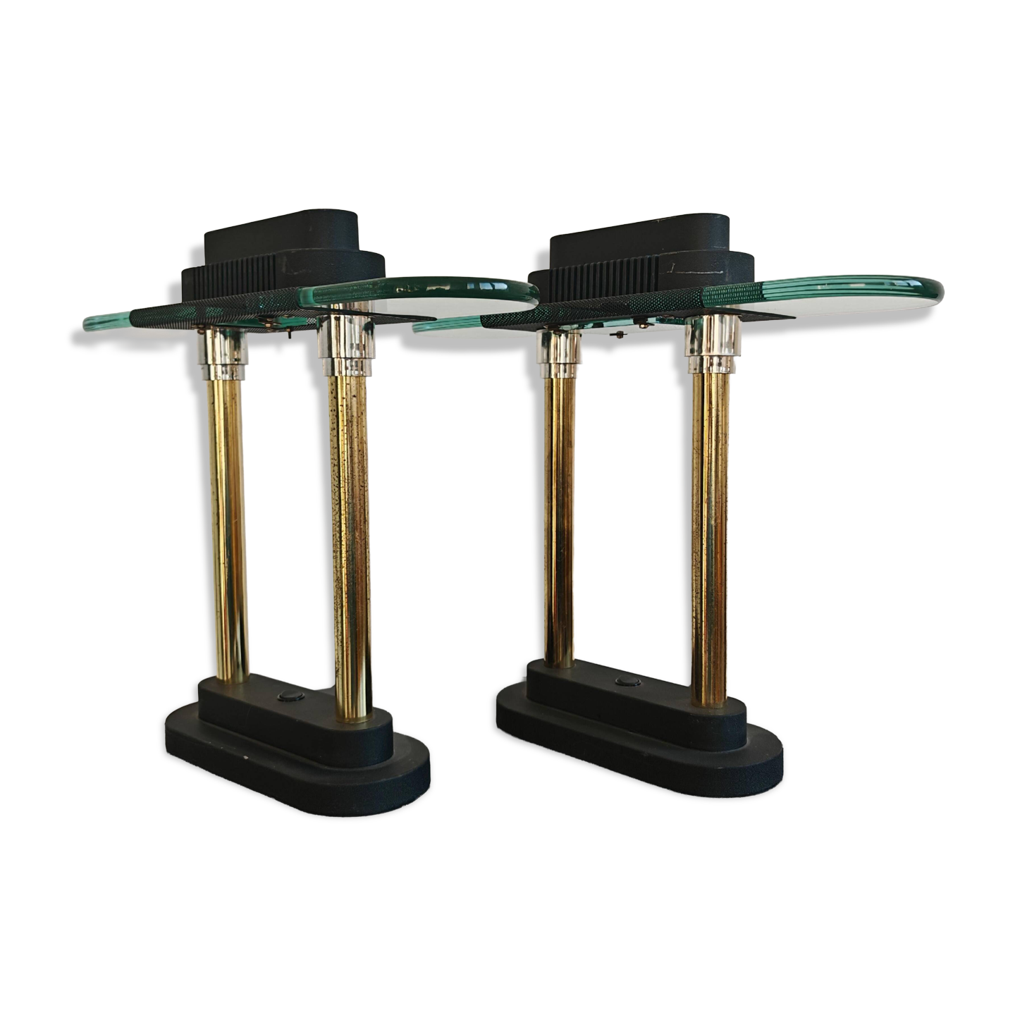 Paire de lampes de banquier style Memphis attribuées à Robert Sonneman 1980s