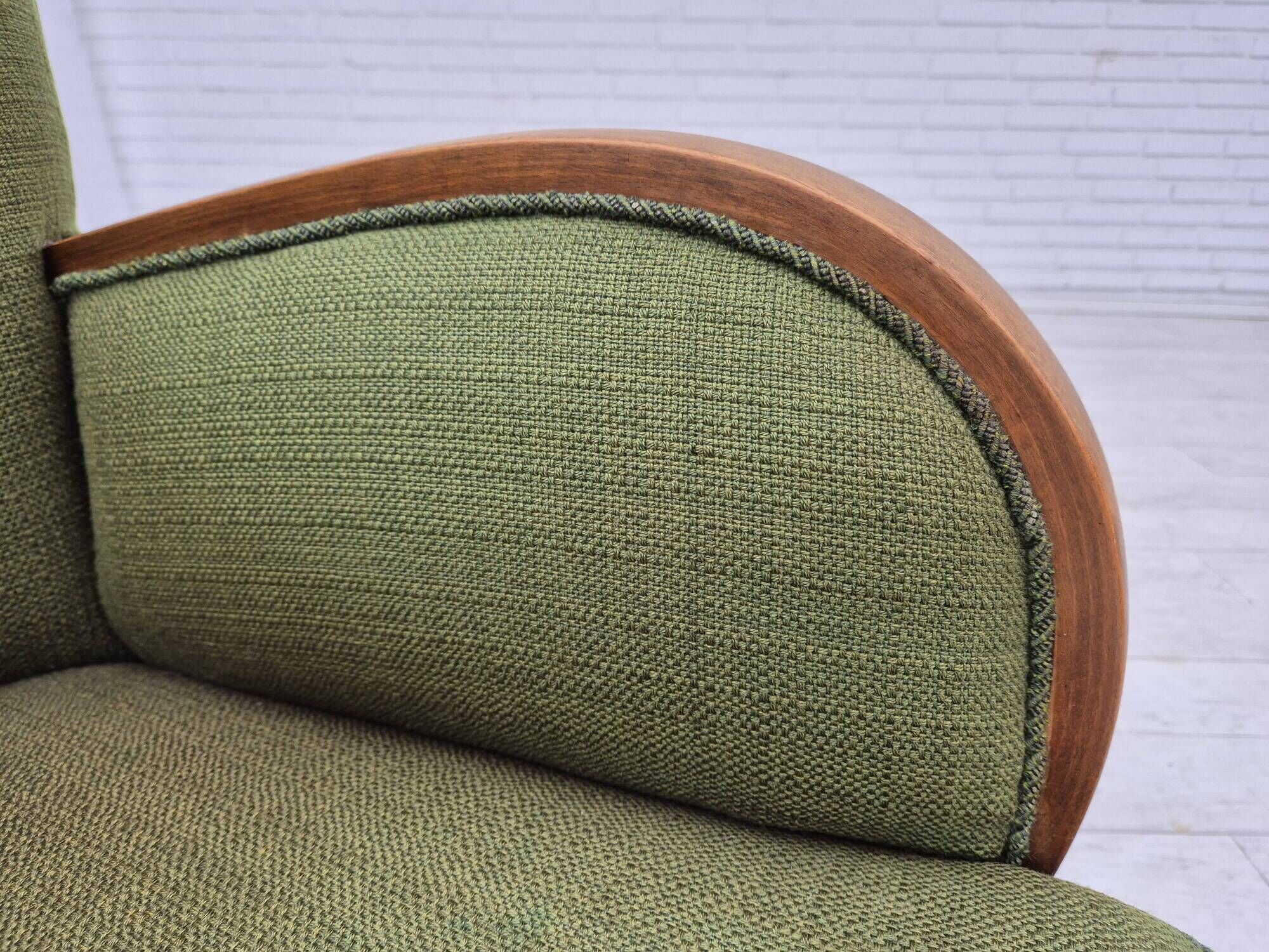 1950s, Danish artdeco armchair, green furniture wool, beech wood, original.