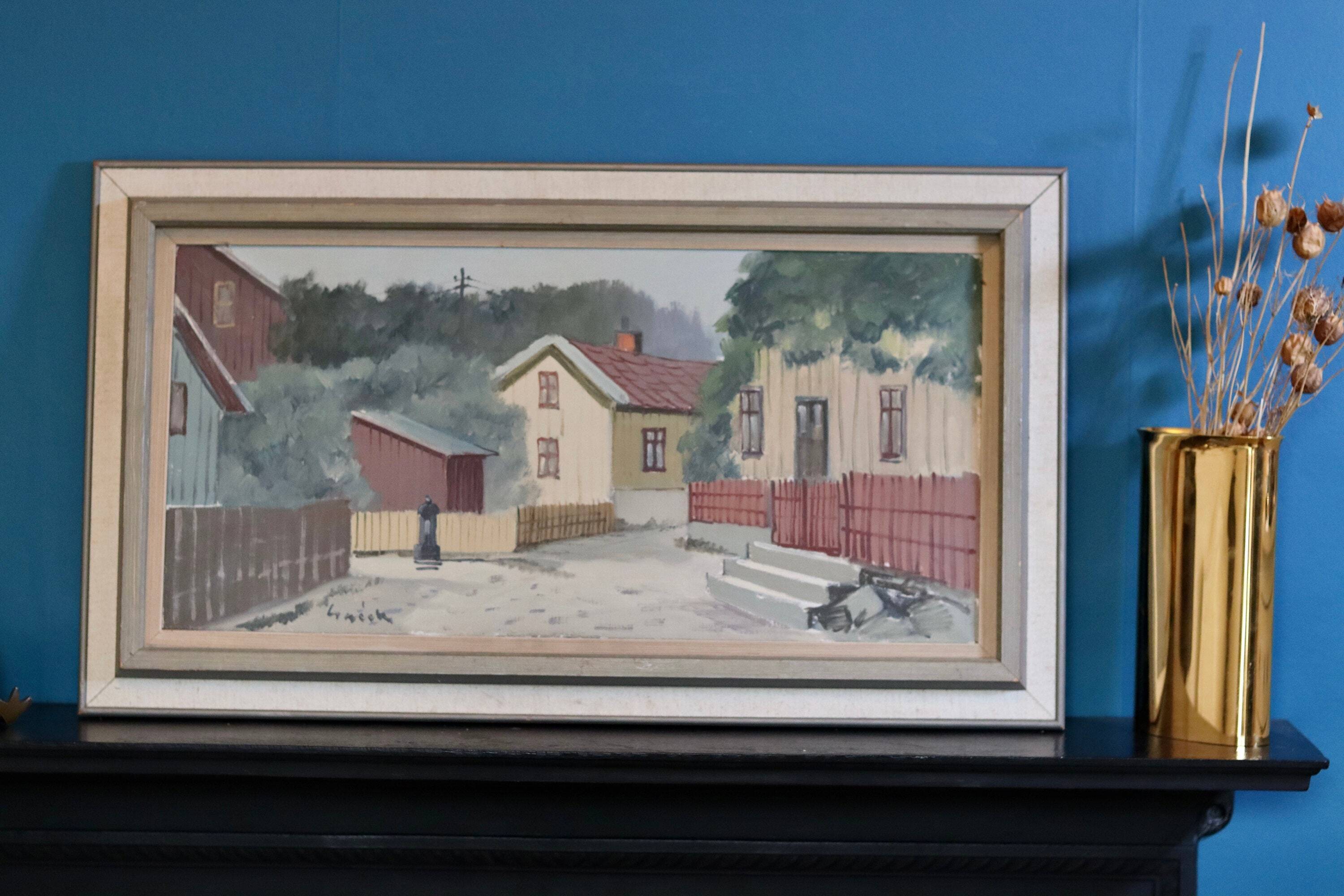 Original Swedish oil on canvas from the mid-century "Lilla Gatan Majorna Gothenburg" by Tage Gavik (1914-1981)