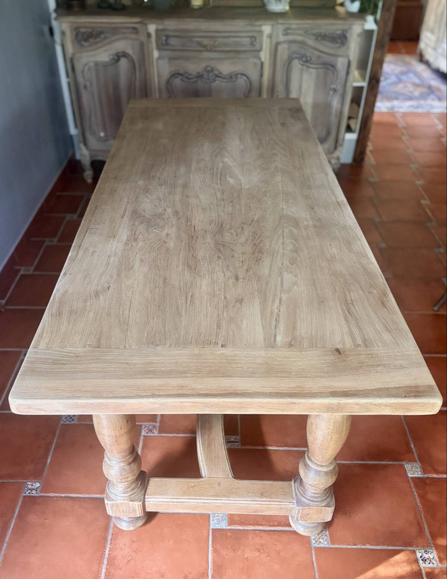 Large Restored Solid Oak Dining Table – Whitewashed Finish