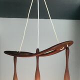 3-lamp suspension Rispal teak and opalines - 1950