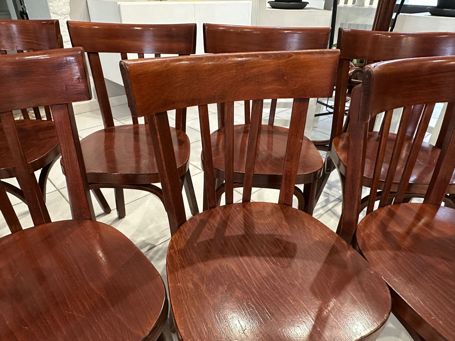 Set of 10 vintage bistro chairs from the 1970s.
