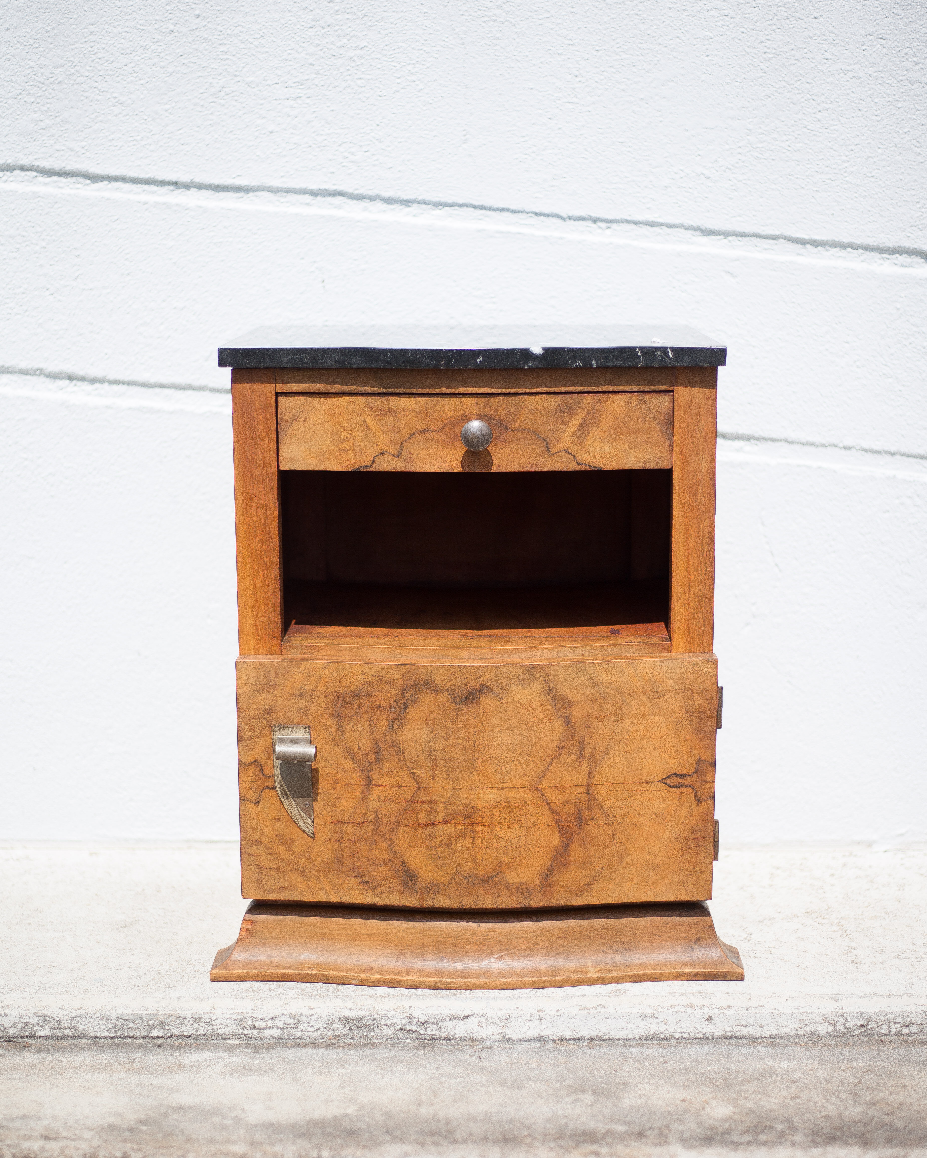 art deco bedside table, art deco nightstand wood and black marble, side table, sofa end