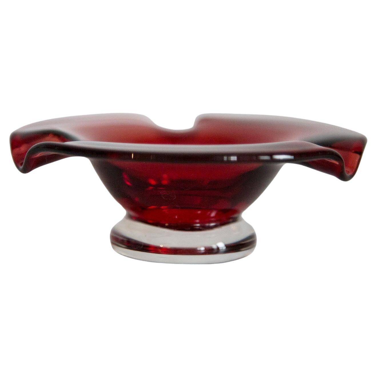 Cendrier en Verre Rouge du Milieu du Siècle, Italie, 1970s