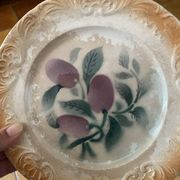 Old dessert plates in Digoin earthenware — Plum decoration (Lot