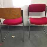 6 chrome chairs wood and red wool