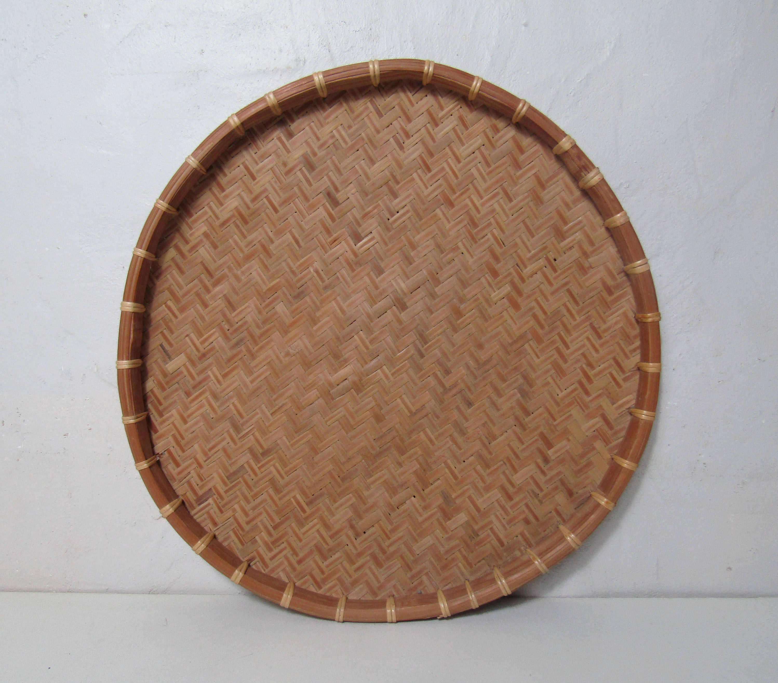 2 plateaux rotin bambou ethnique vintage