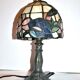 Vintage "hummingbird bird" tiffany style table lamp in stained glass paste window - late 20th century.