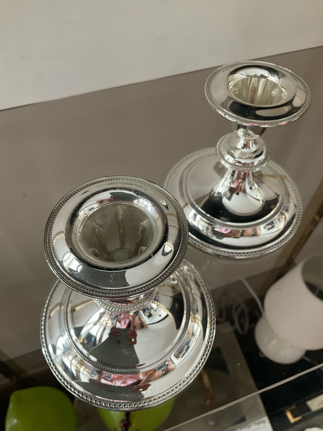 Pair of vintage silver metal candle holders