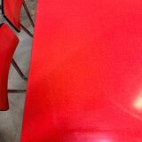 4 red Formica chairs with a 1970s table