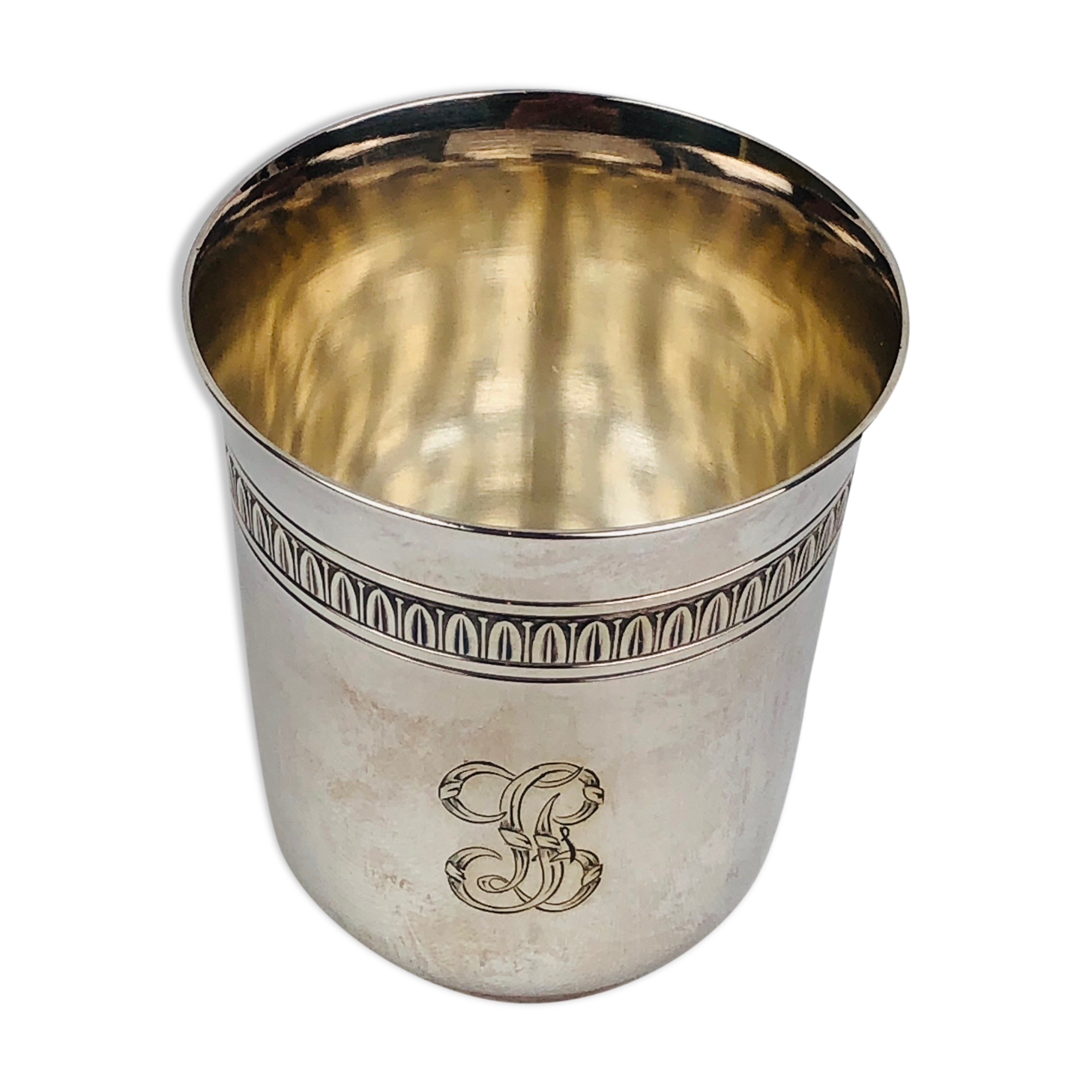 Vintage Timbale Christofle, monogrammed silver metal