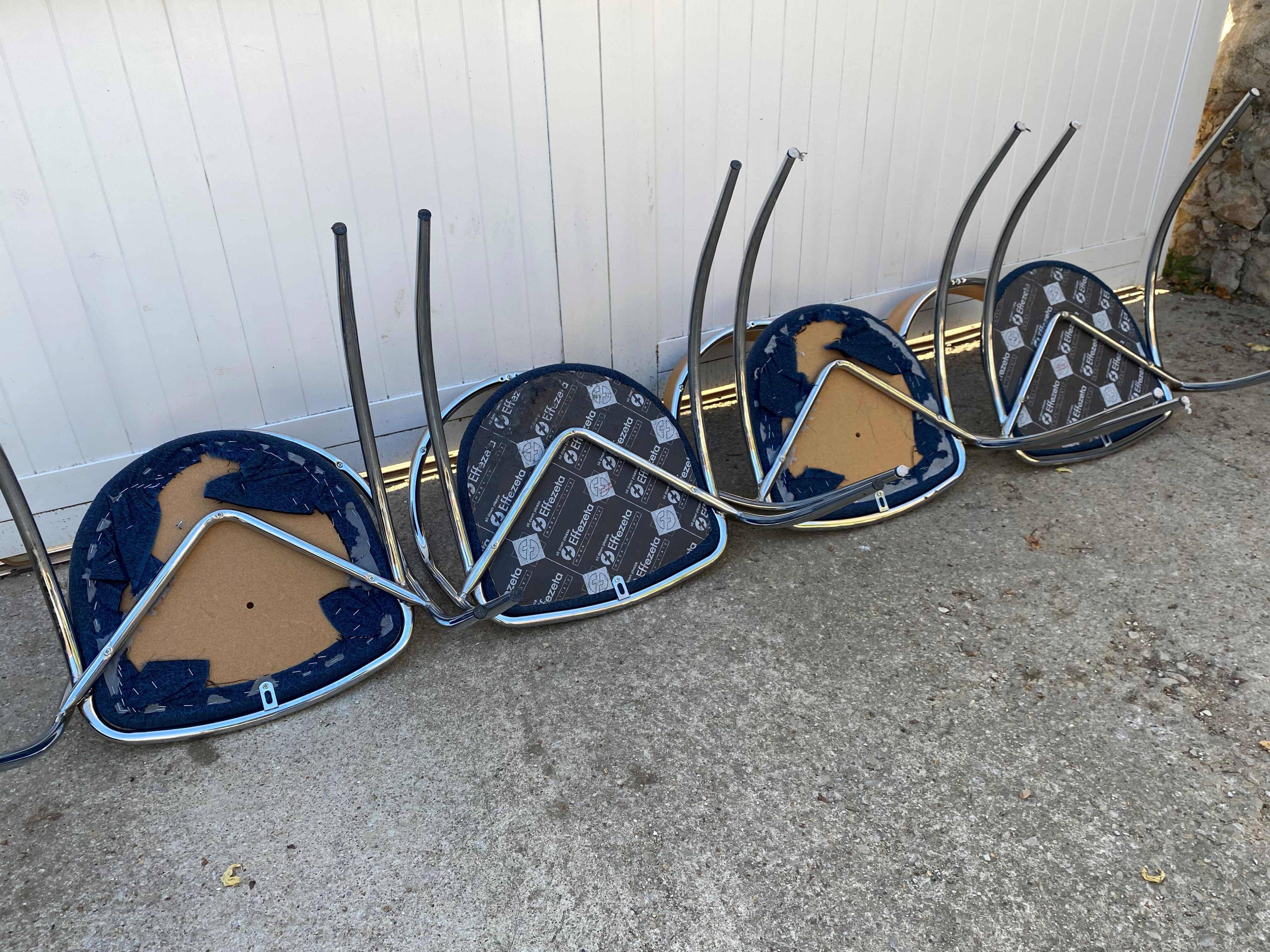 Set of 4 chairs with armrest Effezeta chrome blue fabric and wood an2000