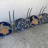 Set of 4 chairs with armrest Effezeta chrome blue fabric and wood an2000
