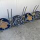 Set of 4 chairs with armrest Effezeta chrome blue fabric and wood an2000