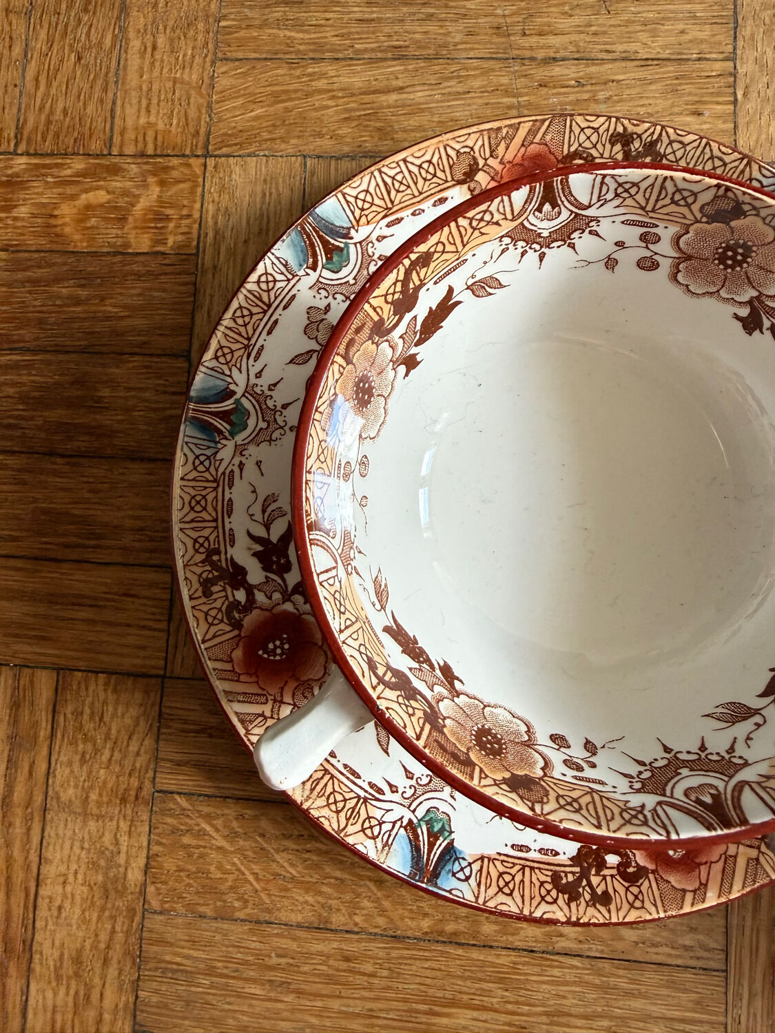2 antique cups with saucers Sarreguemines Kyoto ironstone