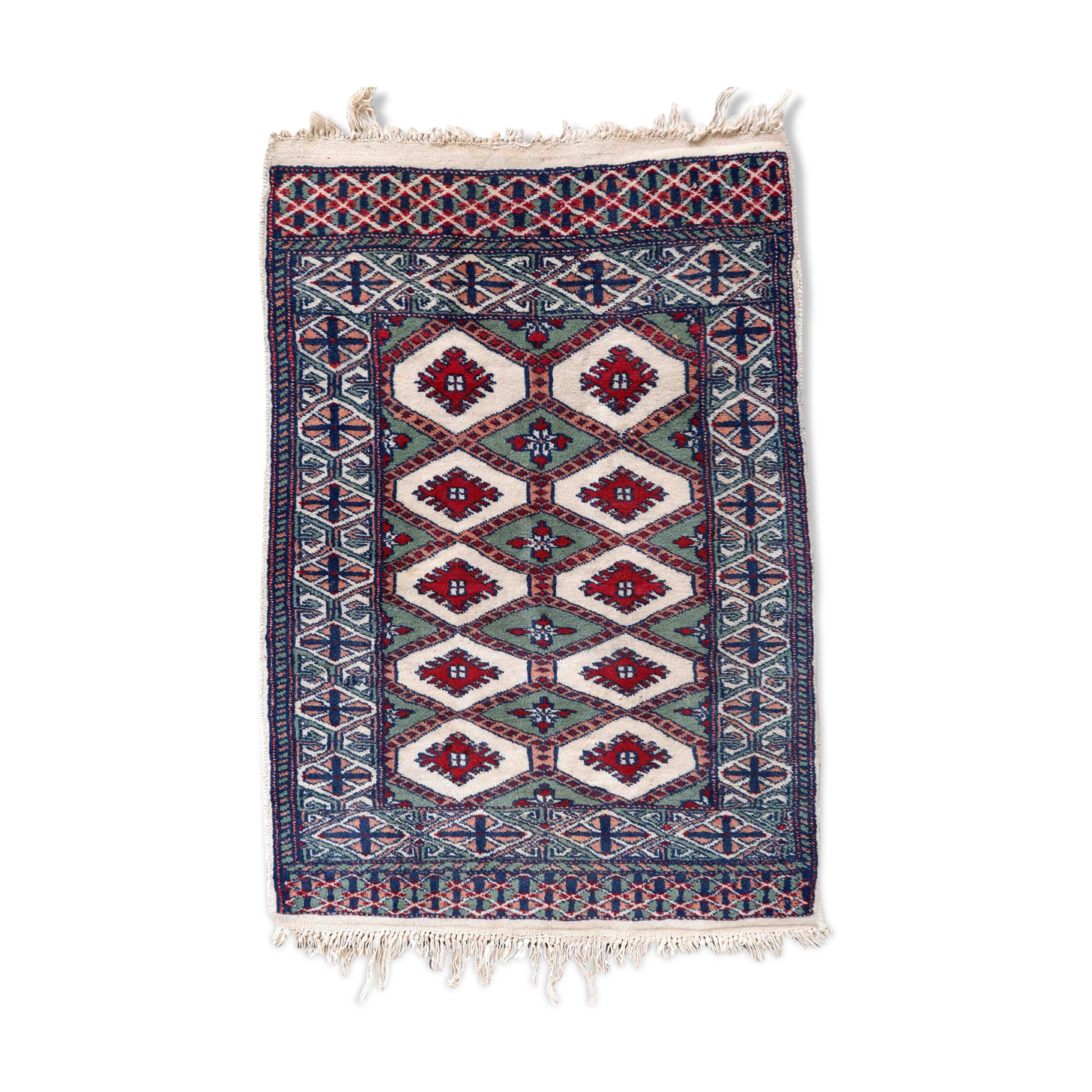 Handmade vintage rug Uzbek Bukhara 56cm x 83cm 1970s