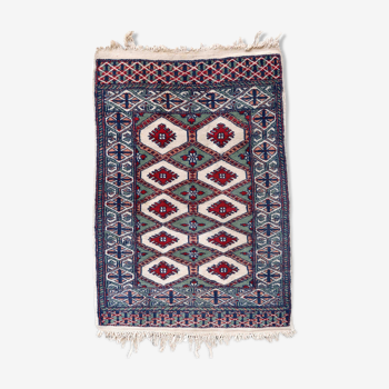 Handmade vintage rug Uzbek Bukhara 56cm x 83cm 1970s