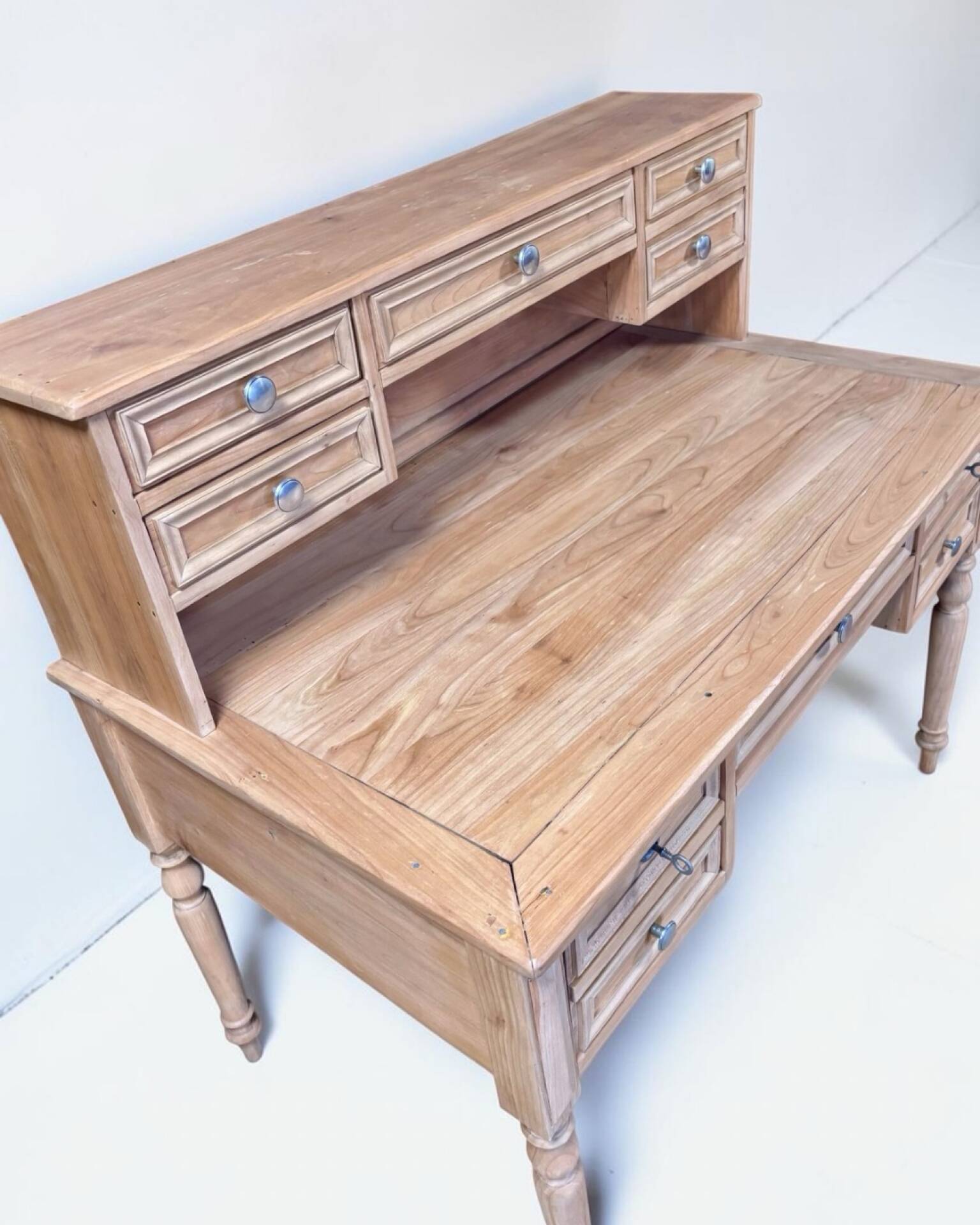 Louis XVI style graduated desk in solid cherry wood, renovated.