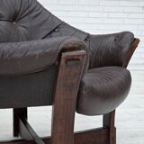 1970s, Scandinavian lounge chair, furniture leather, oak wood.