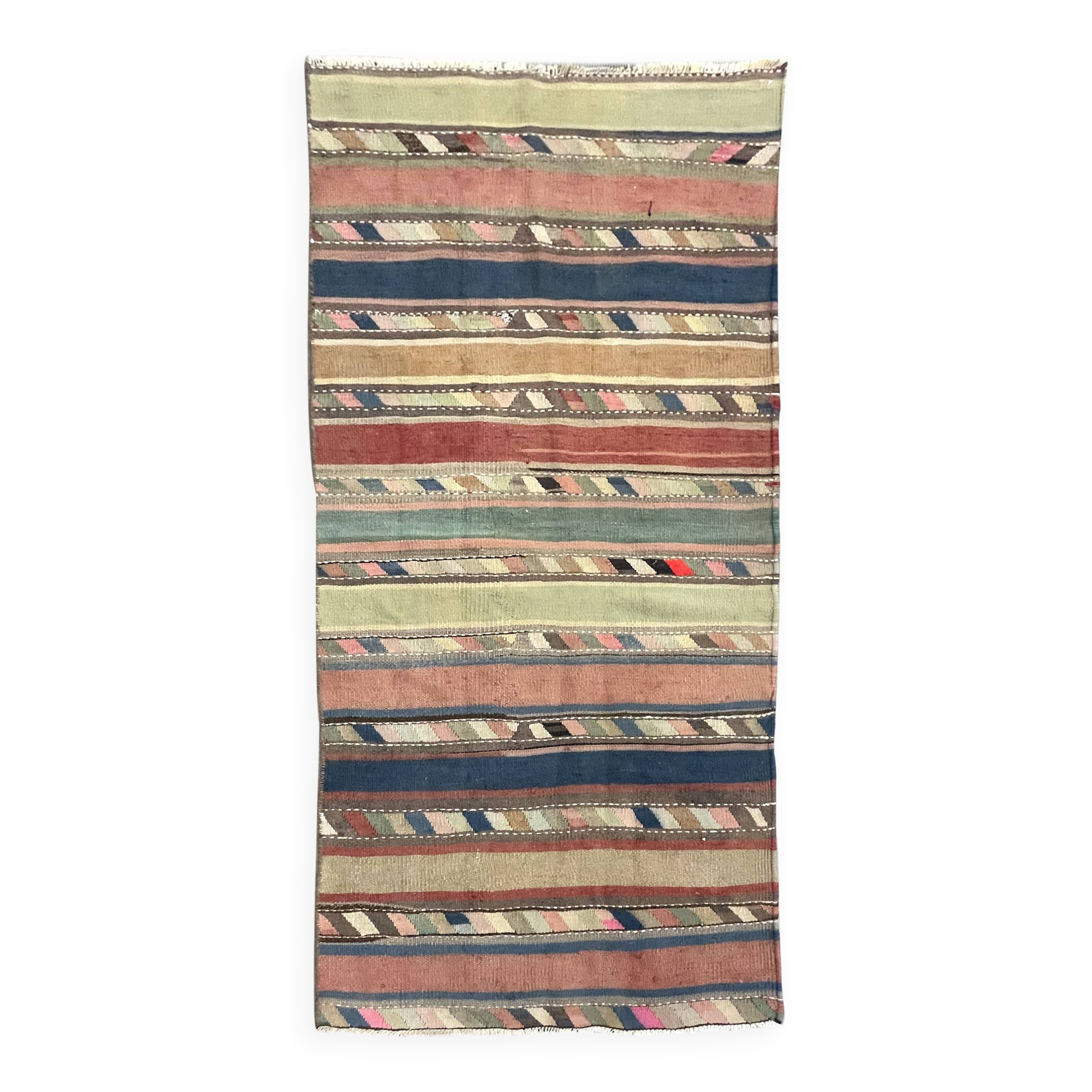 Striped Kilim Runner Rug, Handmade Wool Flatweave Rug 250 x 120 cm