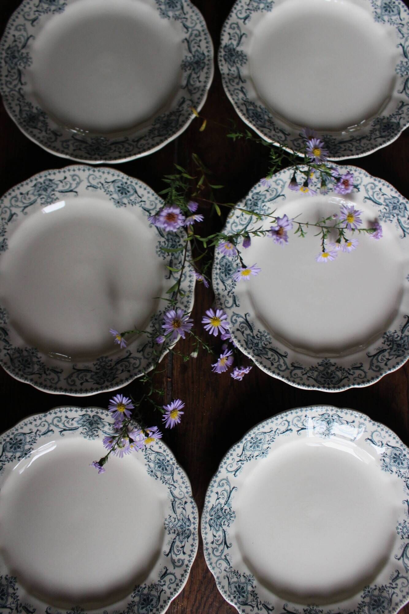 A set of 6 flat plates Terre de Fer Bleu Verdun HBC.