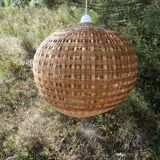 Suspension boule en paille de rotin
