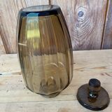 Art deco carafe in faceted smoked glass.