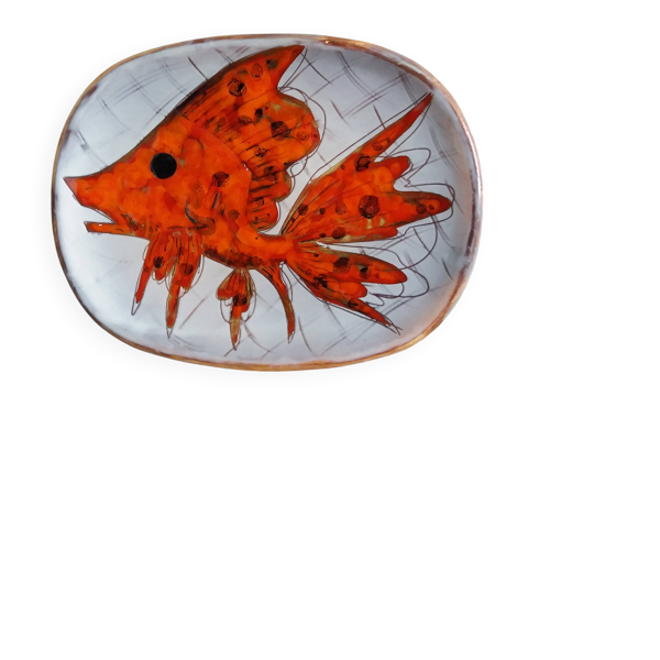 Plat signé Monique Brunner, Pansier, Poterie du Verseau, Vallauris