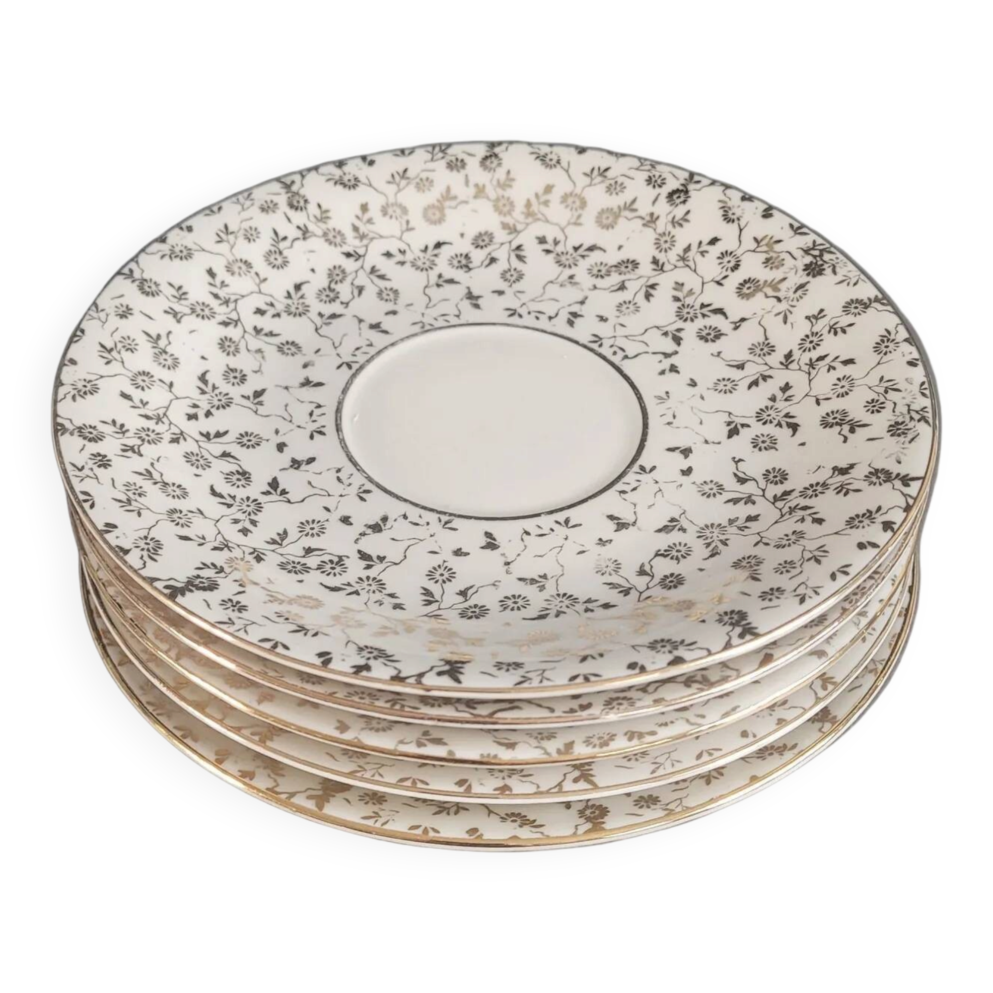 5 saucers Mayer Wiesau in Bavarian porcelain with a gold pattern.