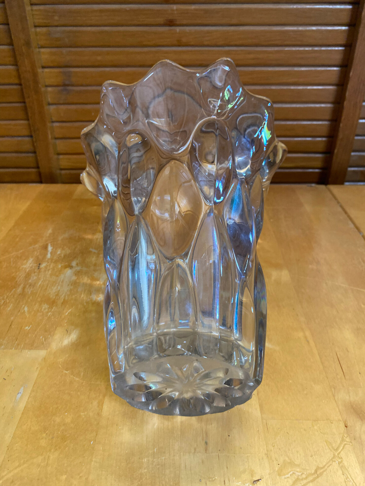 Vintage 1970s Moulded Glass Vase in Corolla Shape with Bubbles