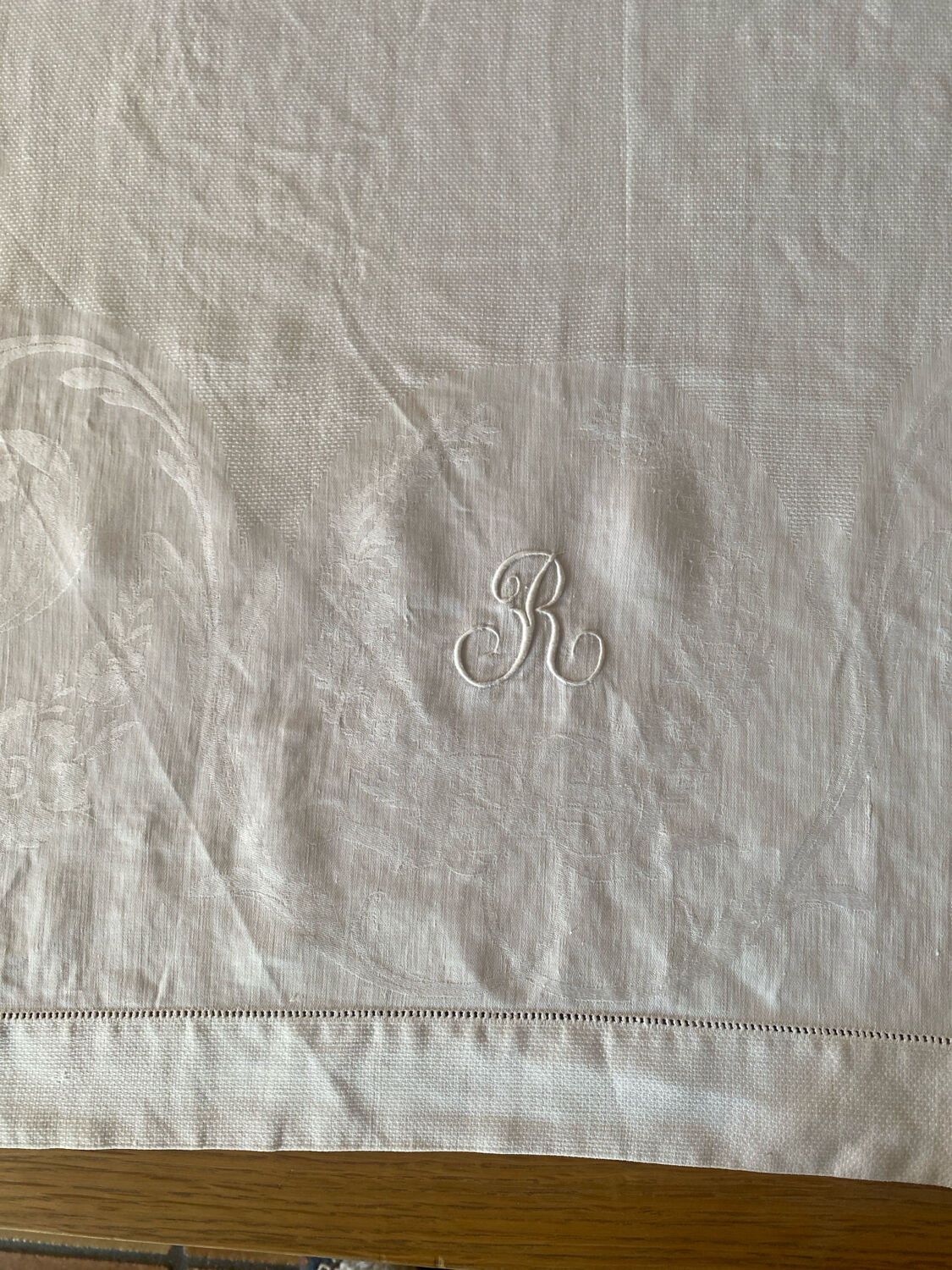 Monogrammed damask table runner