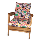 Vintage wooden reclining armchair – fully refurbished cushions