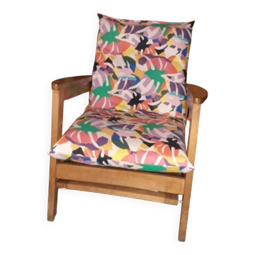 Vintage wooden reclining armchair – fully refurbished cushions