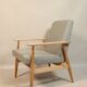 Fauteuil Vintage Gris Clair Design Scandinave Revêtement Laine