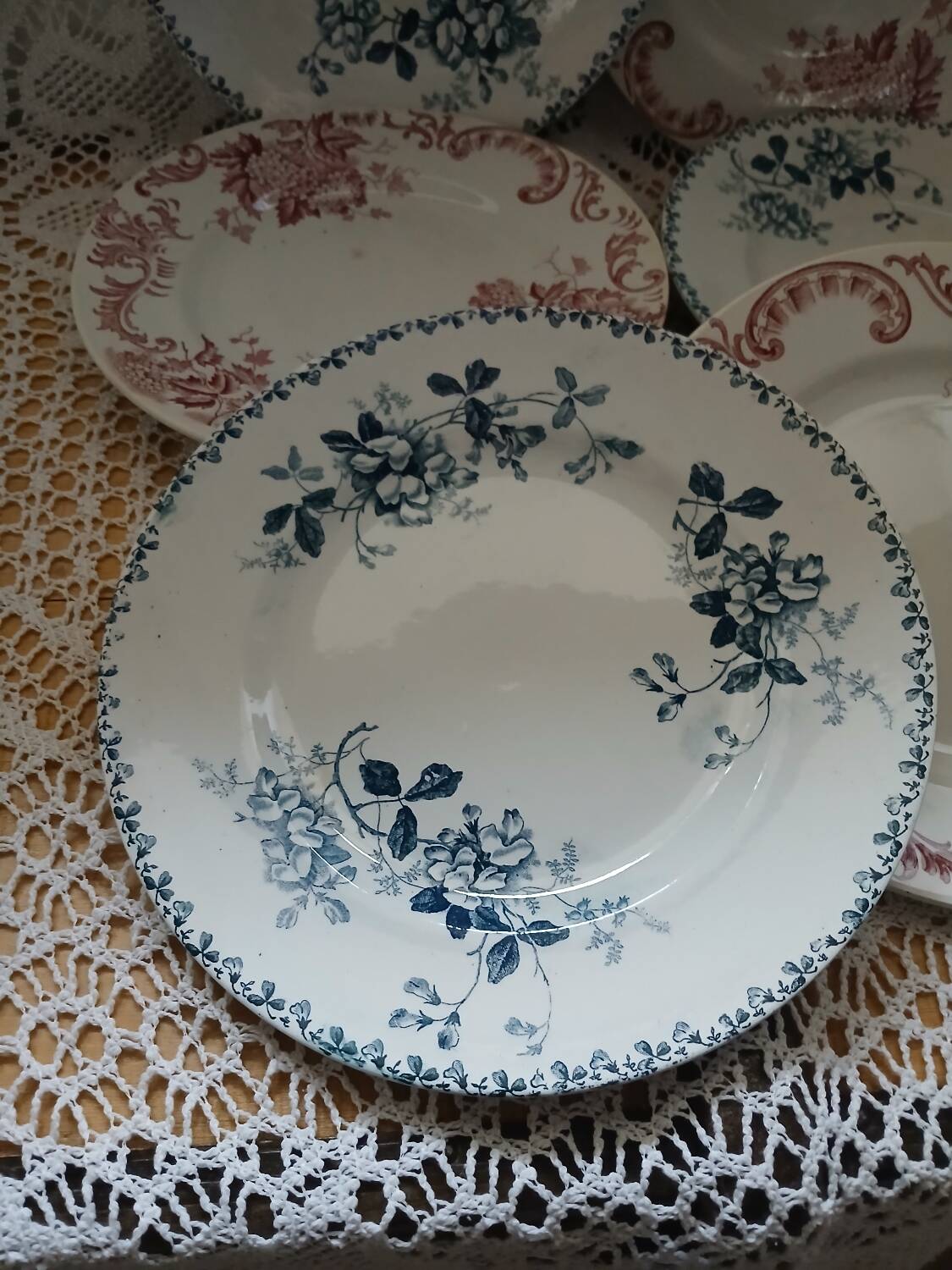 6 antique ironstone dinner plates